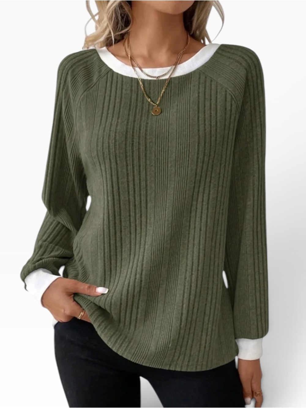 Dokotoo Womens Soft Long Sleeve Crewneck Sweater Olive L